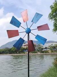 American Style Iron Windmill Weather Vane for Garden & Yard Decor