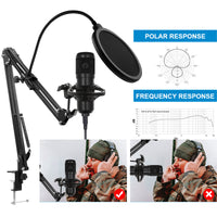 BM800 Condenser Microphone with V8 Sound Card and Boom Arm Stand for Live Streaming and Recording