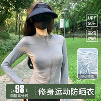 Women's UV Protection Sun Jacket with Stand Collar, Slim Fit, Short, Ice Silk, Breathable