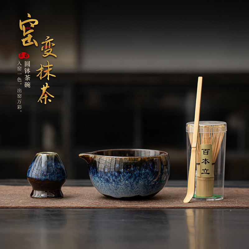 Tenmoku Starry Sky Matcha Tea Bowl Set with Whisk Stand and Tools