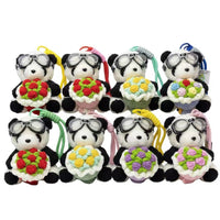 Crochet Panda Keychain with Goggles and Flower Bouquet Plush Doll Bag Charm