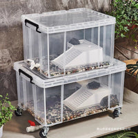 Large Turtle Habitat Tank with Filter and Landscape, Plastic Aquarium with Lid and Drain