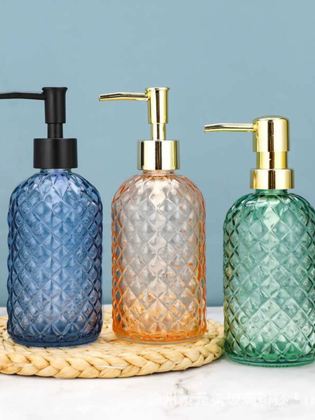 Pineapple Pattern Glass Lotion Dispenser Bottle with Press Pump for Shampoo and Shower Gel