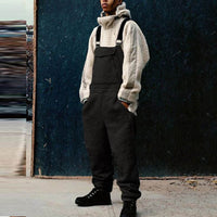 Men's Solid Color Lambswool Adjustable Strap Overalls Jumpsuit