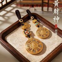 Yellow Jambhala Car Keychain with Eight Auspicious Compass, Ethnic Style Bag Charm, Birthday Gift
