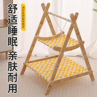 Wooden Cat Hammock Swing Bed for Small Pets, Double-Layer Elevated Rocking Chair