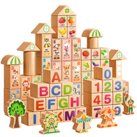 Wooden Building Blocks Set for Toddlers, Educational Large Particle Construction Toy for Boys and Girls 1-3 Years Old