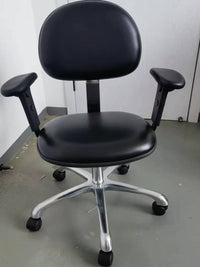 Anti-Static PU Leather Lab Chair with Armrests, Adjustable Height, Swivel Casters or Fixed Glides