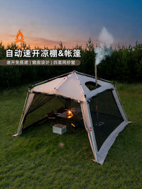 Automatic Pop-Up Sunshade Canopy with Mesh Walls for Outdoor Camping