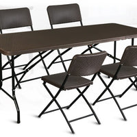 Outdoor Foldable Rattan-Style Patio Table and Chair Set for Balcony Garden