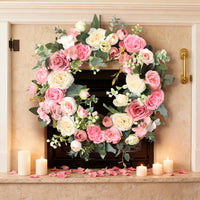 Champagne Pink Rose & Hydrangea Wreath for Spring & Summer Decor