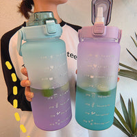 Gradient Color 2000ml Large Capacity Water Bottle with Straw and Time Marker for Sports and Outdoor