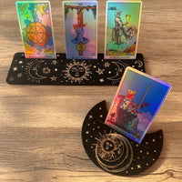 Tarot Card Wooden Display Stand Moon Shaped Base Holder Clip Set