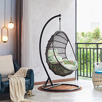 Outdoor Rattan Wicker Hanging Egg Chair with Stand, Single Person Swing Basket for Patio Balcony Garden