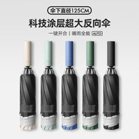 125cm Large 10-Rib Reverse Automatic Umbrella with Reflective Strip, UV Protection, Folding Business Sun Umbrella