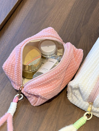 Ins Style Plush Plaid Portable Travel Toiletry Bag Large Capacity Cosmetic Organizer with Handle