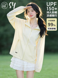 Women's Detachable Hood Sun Protection Jacket UV Proof Breathable Ice Silk for Outdoor Summer