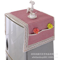 Cotton Linen Refrigerator Dust Cover with Storage Pockets