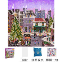 Square Christmas Snow Scene Jigsaw Puzzle 500 Pieces with Gold Foil Reflective Finish, Stress Relief Educational Toy Gift
