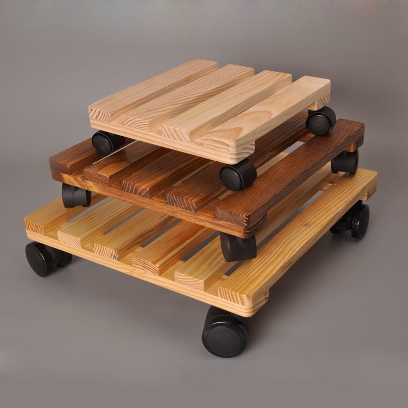 Square Wooden Plant Pot Caddy with Wheels or Stationary Base for Balcony & Outdoor Use