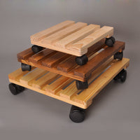 Square Wooden Plant Pot Caddy with Wheels or Stationary Base for Balcony & Outdoor Use