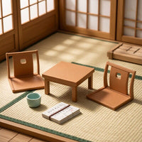 Miniature Japanese Tatami Table and Chair Set for Dollhouse OB11 Scale
