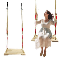 Adjustable Wooden Swing Seat for Backyard Garden Outdoor Play with Ropes