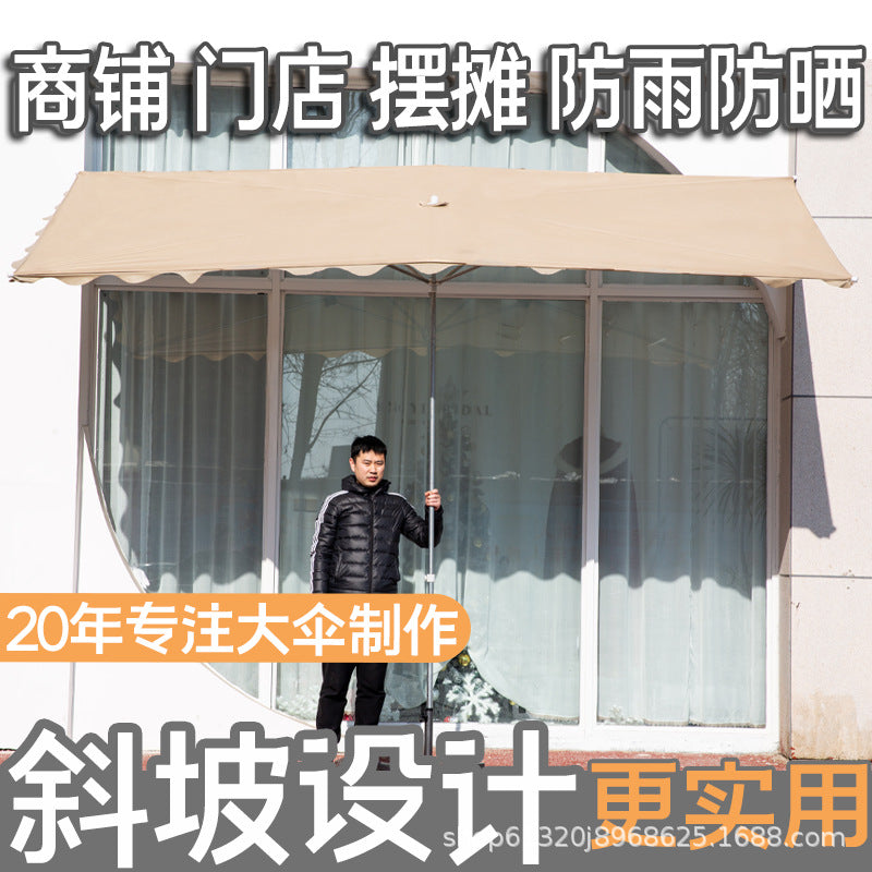 Commercial Slanted Outdoor Umbrella with Double-Layer Canopy for Patio and Stalls