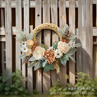 Peony and Pumpkin Autumn Spring Wreath Artificial Flower Garland for Front Door Decor