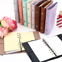 Portable A6 Macaron Faux Lambskin PU Leather 6-Ring Binder Notebook Cover with Elastic Strap