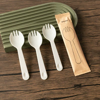 Disposable Biodegradable Spork Set with Kraft Paper Bag, Thickened Dessert Cake Fruit Spoons and Forks