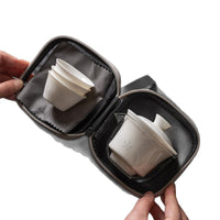 Portable Lamb Fat Jade Porcelain Travel Tea Set with Quick Cup, One Bowl, Three Cups for Outdoor Camping