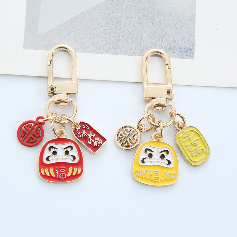 Cute Japanese Daruma Lucky Charm Keychain for Car Keys and Bags