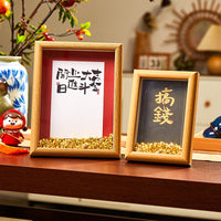 DIY Gold Ingot Creative Solid Wood Photo Frame with Hanging Ornament for Living Room Desktop Decor