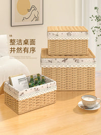 Woven Storage Basket with Lid for Clothes, Toys, and Snacks - Large