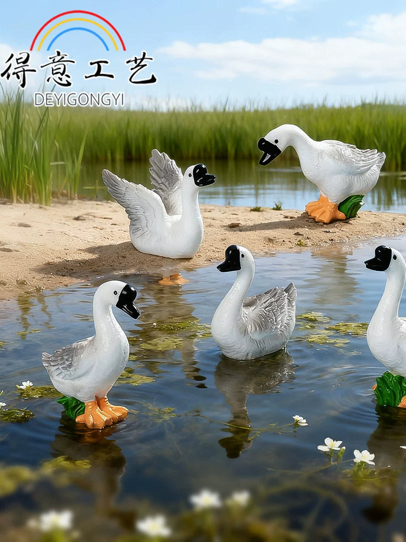 Miniature Moss Landscape Cartoon Grey Goose Resin Ornament for DIY Desktop Car Decor
