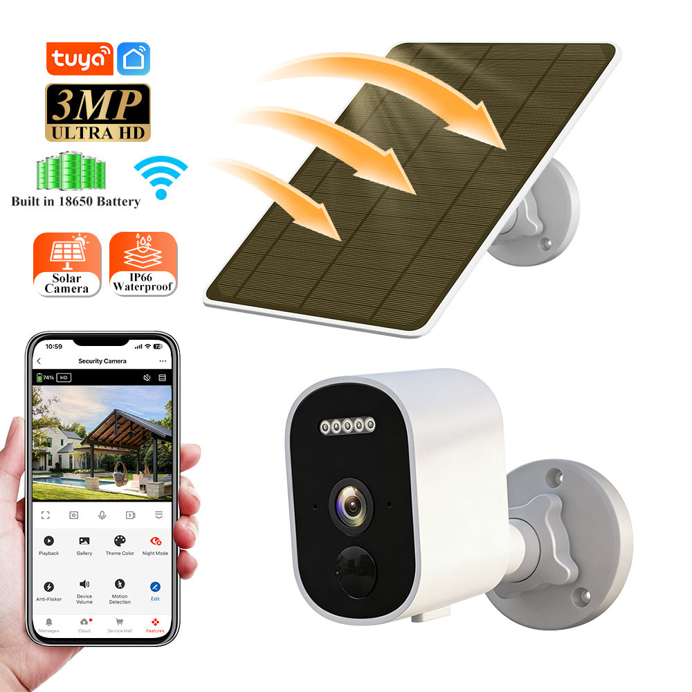 Tuya Solar Powered WiFi Security Camera with Low Power Consumption, HD, Waterproof, and Battery Operated