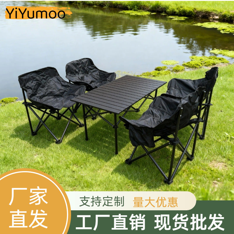 Portable Outdoor Folding Moon Chair and Roll-Up Table Set