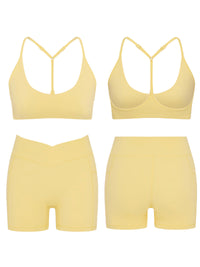 High Elastic Halter Sports Bra & Yoga Shorts Set with Criss-Cross Waist