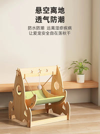 Cat Hammock Swing Bed Wooden Pet Cradle Hanging Cat Nest Sofa Lounge Chair for All Seasons