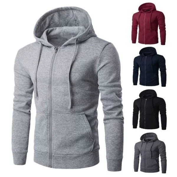 Men's Thermal Hooded Zip-Up Sweatshirt Slim Fit Sport Casual Hoodie with Custom Logo Option