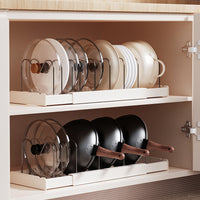 Adjustable Expandable Pot and Pan Organizer Rack for Kitchen Cabinet Countertop