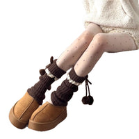 Lolita Fluffy Ball Leg Warmers for Women - Korean Style Warm Winter Boot Socks