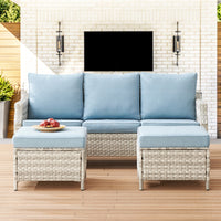 Outdoor Rattan Sofa Set with Canopy, 3-Person Patio Lounge Daybed for Balcony Hotel