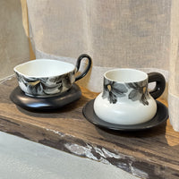 Vintage-Inspired Ceramic Coffee Mug with Saucer, Underglaze Color Milk Cup