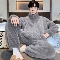 Unisex Plush Fleece Pajama Set for Winter - Thickened Warm Loungewear