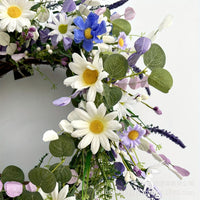 Spring Eucalyptus Lavender Daisy Wreath for Front Door Decor