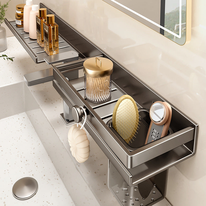 No-Drill Bathroom Mirror Front Shelf with Suction Cups for Washbasin & Faucet Storage