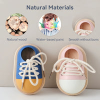 Montessori Wooden Lacing Shoe Toy for Kids, Fine Motor Skills & Concentration Training, Early Education Puzzle Game