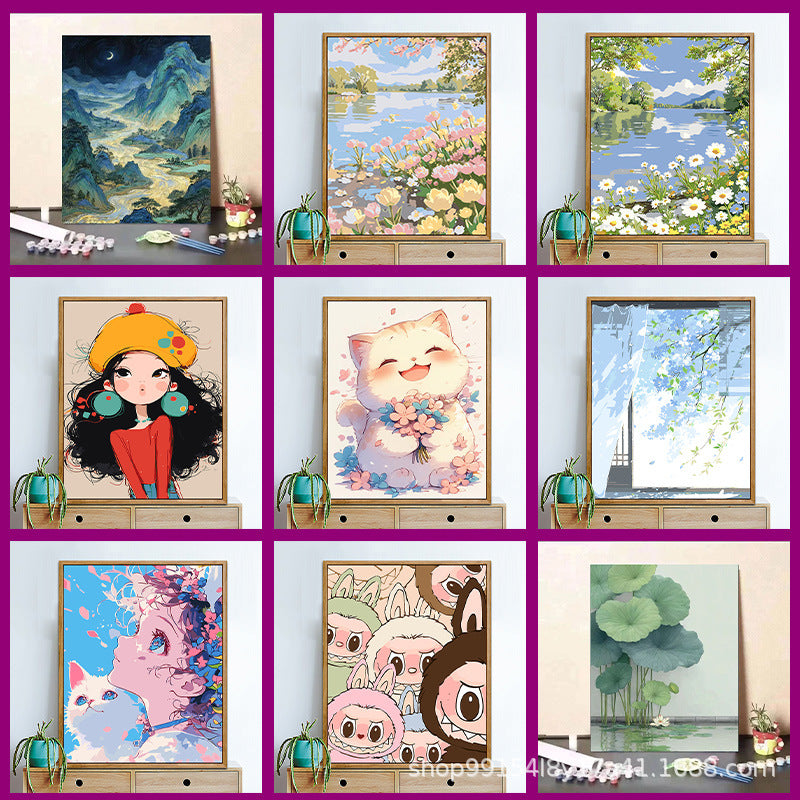 DIY Digital Oil Painting Kit Cartoon Anime Landscape Decor 40x50cm